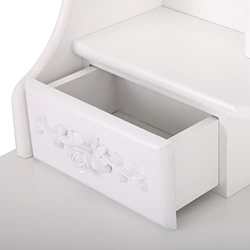 Vanity Set With Mirror,Durab Vanity Benches Vanity Table And Chair Set Makeup Dressing Table Makeup Table With 360° Rotating Oval Mirror Stool Wood Dressing Table With 4 Drawers For Teens Girls,White #TOP3