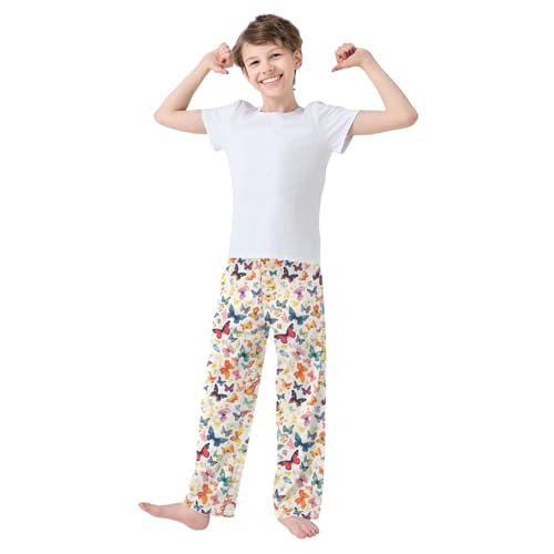 Butterfly Long Pajama Pants Elastic Waist PJ Bottoms with Pockets S A1113293