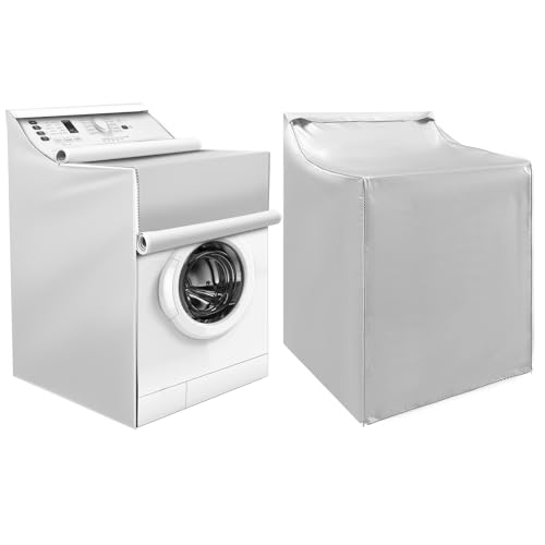 2 Pack Washer and Dryer Covers for Outside Waterproof Dustproof Washing Machine Cover with Zipper Silver 100% Polyester Laundry Covers Fit Most Top/Front Load Washers & Dryers (Silver)