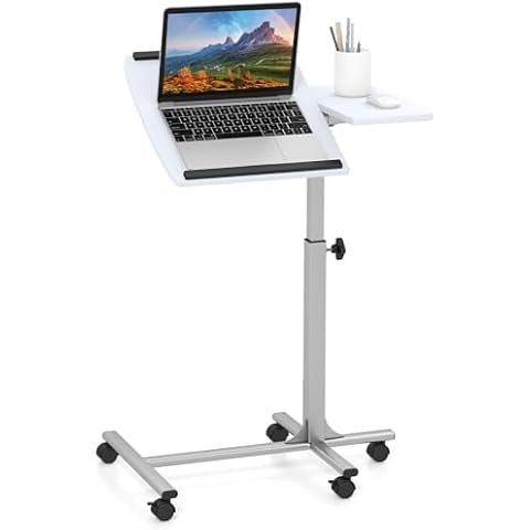 COSTWAY Mobile Laptop Table with Adjustable Height Cover