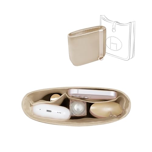 Image of Fits for Evelyne Bag Insert Organizer For Hermes(23,Champagne) | Premium Silk Material,Smooth Touch,Lightweight,zipper,protect from scratches & stains,multiple pockets,keychain,waterproof