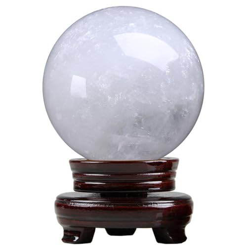 White Calcite Sphere Gemstone Ball with Stand Crystal Ball for Lucky Wealth Protect The House,Dia.8cm