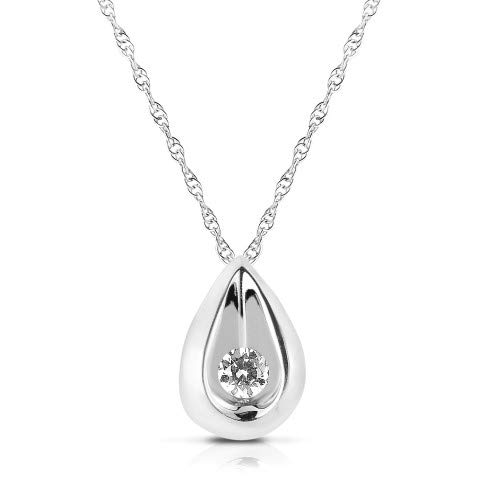 06CT Diamond Solitaire Teardrop Pendant in 14K White Gold with 18" Rope Chain.