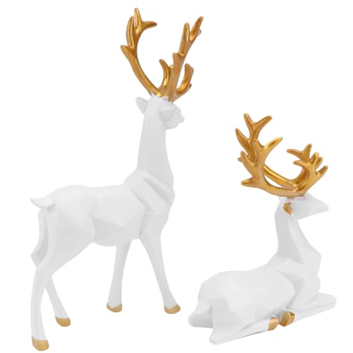 MOTHNUR 2piezas Figuras De Ciervo Modernas De Resina Decoración Navideña para Mesa Interior Acentos Decorativos para Hogar Adornos Festivos Elegantes