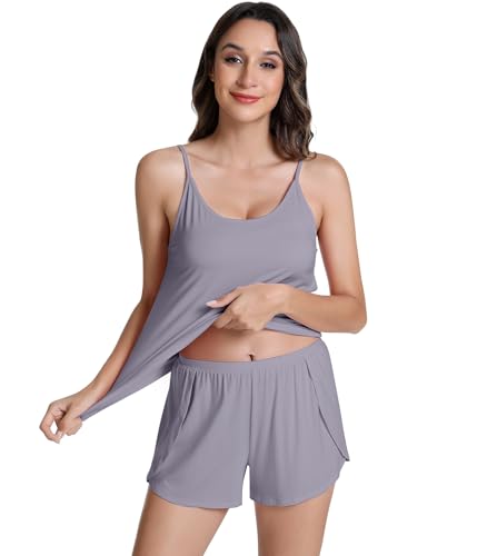 Image of NACHILA Women's Pajamas Set-Viscose Made from Bamboo,Sleeveless Sleepwear Cami Pajamas Shorts Sets Soft Nightwear Camisole Pj