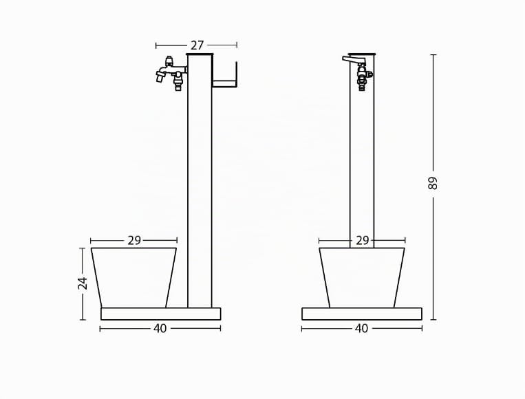 Belfer 42QRRV Fontana a Colonna con Base in Cemento Vaschetta in Metallo Doppio Rubinetto e Gancio Portatubo Colore Ruggine