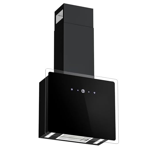 FIREGAS Campana Extractora de Pared con LED 60cm, Nuevo Potente Motor, 532,4 m³/h, 9 Velocidades, Pantalla Táctil, Con Conducto y CC170 Filtro, Negra, Borde Transparente