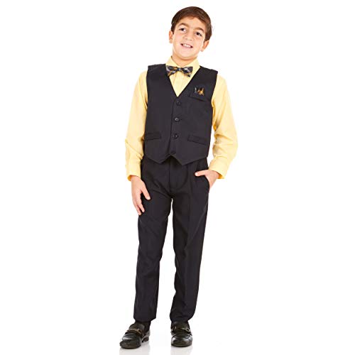 Image of Vittorino Boys 4 Piece Suit Set with Vest, Dress Shirt, Bow Tie, Pants & Pocket Square | Big & Little Kids Formal Apparel