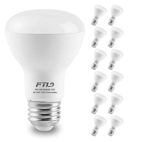 Image of FTL 12-Pack BR20 LED Bulb 5000K Daylight White Dimmable Flood Light Bulbs 7W 750lm 50W 60W Equivalent E26 Indoor Recessed Can Light Bulbs for Ceiling Lighting