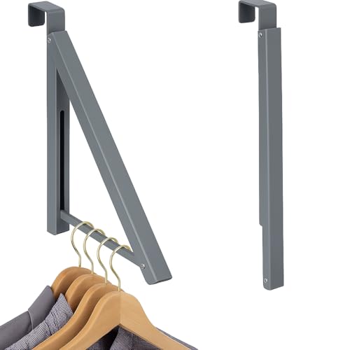 HOLDN' STORAGE Percha para colgar sobre la puerta, organizador plegable retráctil para colgar ropa y toallas, ideal para baños, dormitorios, etc. - Níquel satinado (incluye un gancho)
