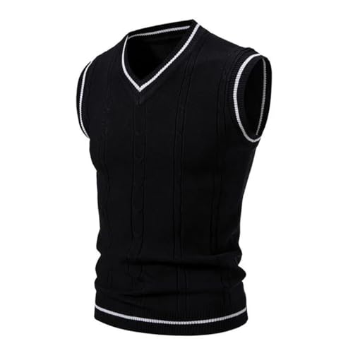 Men’S Fashion Patchwork V-Neck Knitted Sweater Vest Twist Pattern Slim Fit Casual Sleeveless Pullover Tank Top2