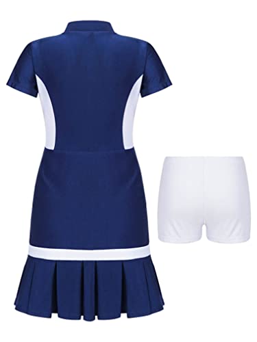 Yeahdor Kids Girls 2 Pieces Tennis Golf Dress Set With Shorts Racerback Tank Tops And Tennis Skirt Skorts Tracksuit Set Short Sleeves Navy Blue 6 #TOP1