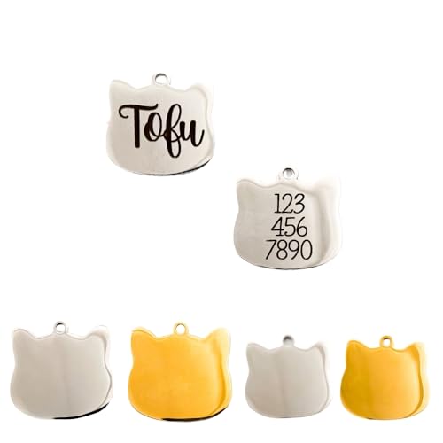 Custom Cat ID Tag – Engraved Pet Name Tag with Contact Information – Cute Cat Face Design for Small & Large Cats – Gold & Silver Options (Small, Silver)