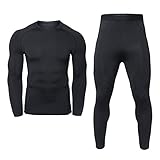 Mens Thermal Underwear Set Compression Winter Base Layer Warm Top & Bottom Ultra Soft Gear Sport Long Johns Set for Male with Fleece Lined (Pure Black, Large)