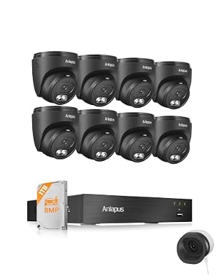 Anlapus 8CH 4K Home Security Camera System Outdoor with AI Human Vehicle Detection, 8 x Wired Surveillance Dome Camera and 3K Magnetic Window Cam, 80ft Night Vision, Audio Recording, Remote Access