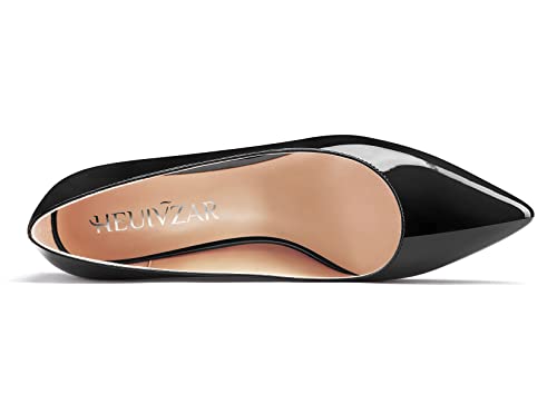 HEUIVZAR Women Pumps Pointed Toe Low Kitten Heel Slip-on Patent Dress Shoes Classic 1 Inch4