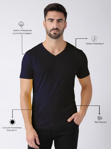 Image of Friskers Men's V-Neck Short Sleeves Cotton T-Shirt - Casual T-Shirt, Regular Fit