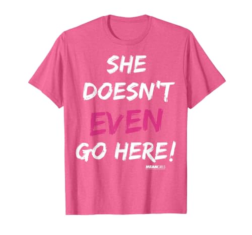 Mean Girls She Doesn't Even Go Here Pink Accent T-Shirt, Men, Pink Heather, Small