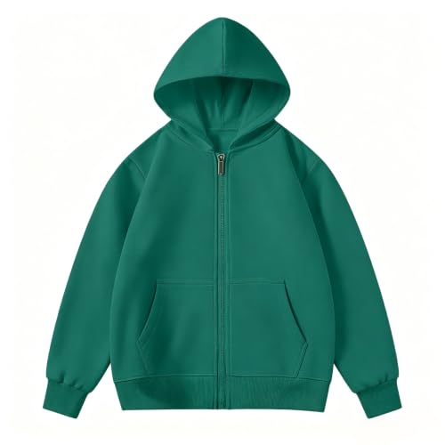 Image of Smivibe Kids Fleece Hoodie Full Zip Classic Hooded Jacket Soft Warm Sweatshirt with Pockets Casual Outdoor Coat for Boys Girls Dark Green 9-10 Years