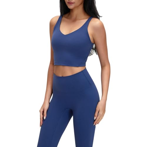 Image of Lemedy Women Sports Bra Longline Crop Tank Top Padded Workout Running Yoga