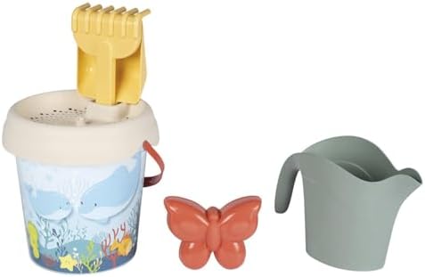 Smoby Life – Seau De Plage Garni éco-responsable : Arrosoir, Moule, Tamis, Doublette – Plastique Recyclé – Dès 18 Mois (862173)
