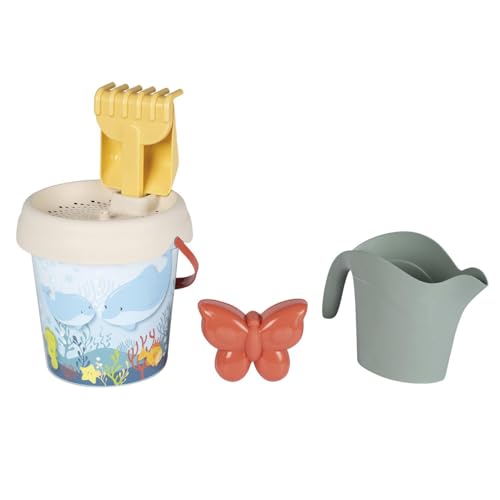 Smoby Life - Seau Garni - Doublette, Arrosoir, Moule à Sable, Tamis Inclus - Matière Recyclée - A Partir de 18 Mois - Fabrication Française