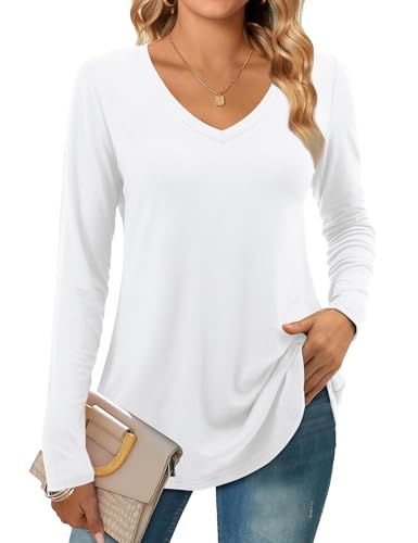 Beluring T-Shirt für Damen Elegant Langarm Oberteile V Ausschnitt Basisch...