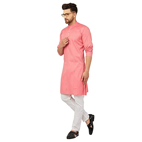 Image of Traditional Cotton Self Design Kurta Pajama Set For Men