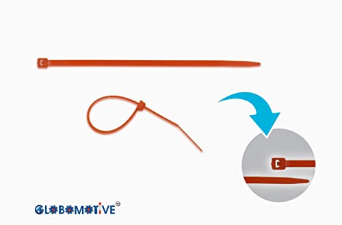 Image of GLOBOMOTIVE Teeth Grip Nylon Self Locking Cable Ties, Orange (100 x 2.5 mm, 500 pieces) - Heavy Duty Strong Zip Wire Fastener Organizer Tie for Indoor and Outdoor