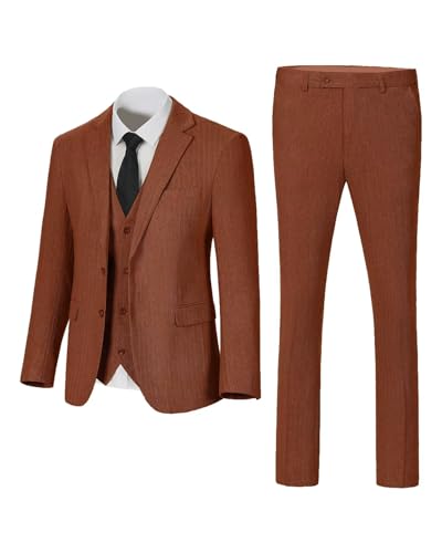 Image of Retro 3 Piece Suit Tweed Herringbone Men's Suits Slim Fit Jacket Vest Pant | Tweed Wool Blend Retro 3 Piece Suit Herringbone Men's Suits Vintage Wedding Groom Tux Set Dress Prom Single Breasted Jacket