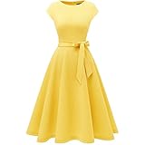 [ドレステル] シフォン ワンピース ゆったり ミモレ丈 秋 黄色い XS/S/M/L/XL/2XL レディース 黄 Lサイズ