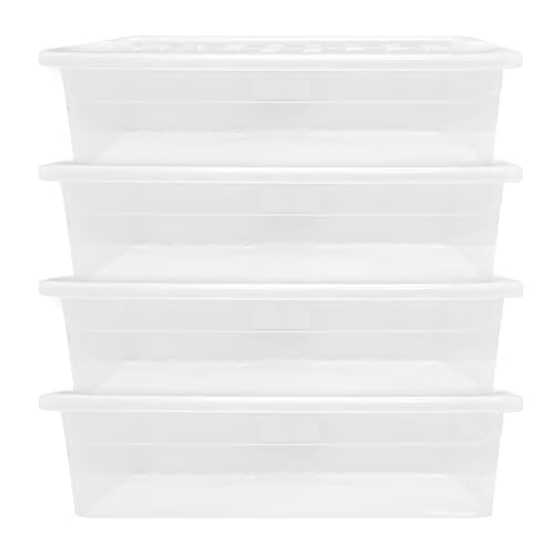 KMJ® 4 Pack - 45L Under Bed Storage Box with Lid – Large Plastic Storage Box for Clothes, Shoes, Toys Etc.– Clear Underbed Storage Boxes with Lids – Stackable Storage Boxes Plastic