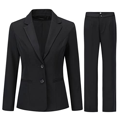 YYNUDA Hosenanzüge für Damen Fallendes Revers Zwei Einreiher Slim Elegant Taillierter Business Hosenanzug（Schwarz XL）