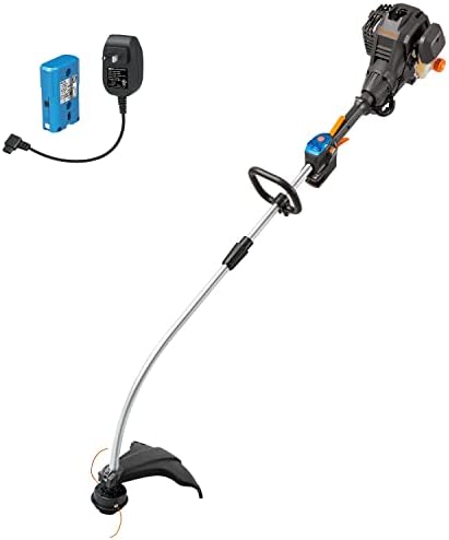LawnMaster 25cc 2-Cycle Gas String Trimmer with No-Pull Electric Start 17-Inch Cutting Swath Multi-Attachment System 420mL Fuel Tank Lightweight Curved Shaft Design