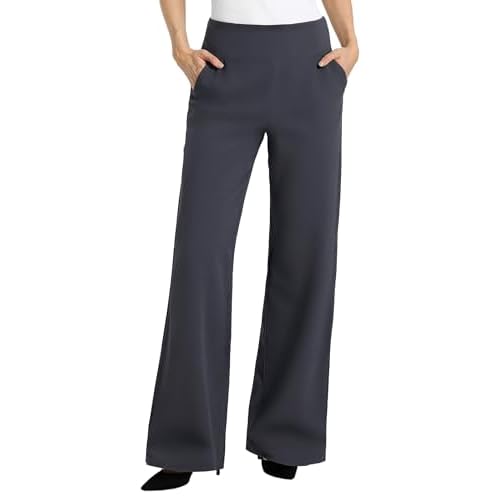Womens Wide Leg Dress Work Pants High Waist Business Casual Office Slacks with Pockets Grey X-Large