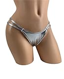 Silver G-String Bikini Thong Micro Bottom Low Rise Metallic Extreme Double Straps Swimwear Exotic Dancewear Pole Wear Skimpy Swimsuits