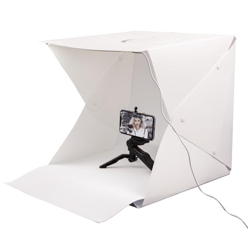 ClocTeck Caja de luz para estudio fotográfico, kit de tienda de campaña de fotografía de 9.5 x 9.5 pulgadas, 92 piezas LED, 3 temperaturas de color ajustables con CRI >90, 6