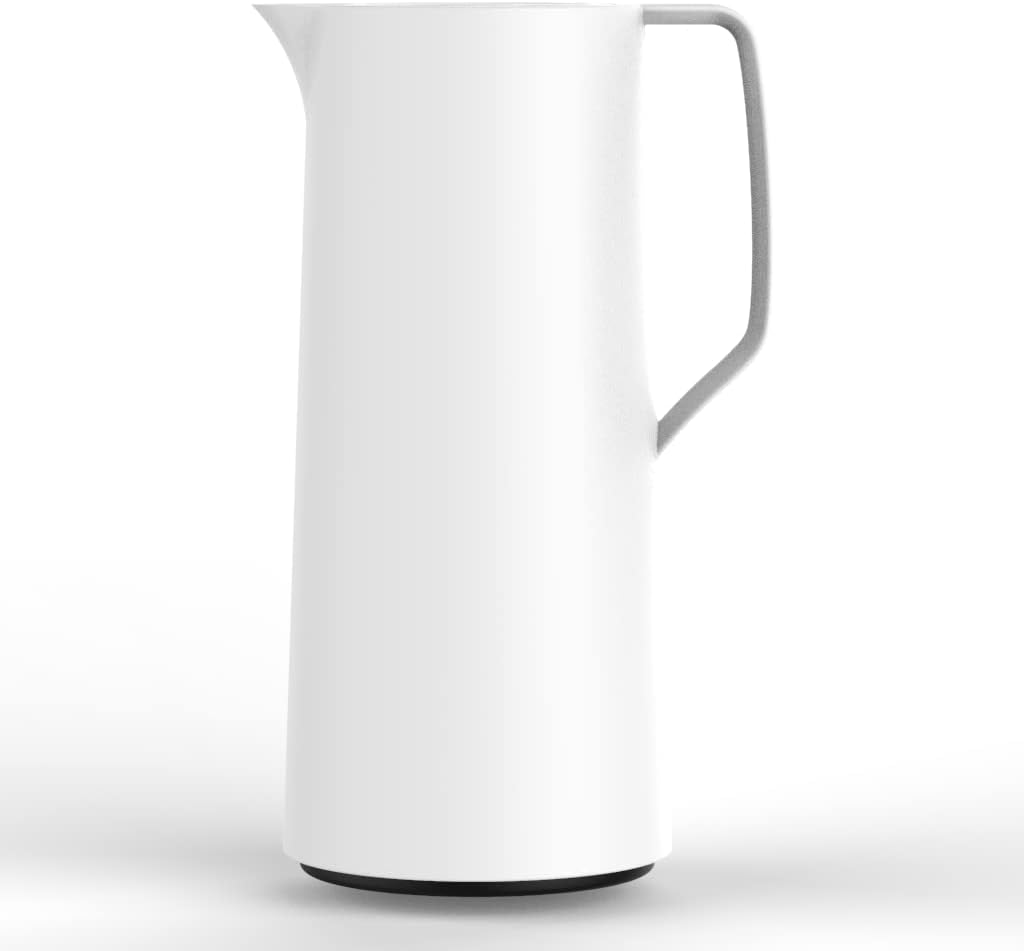 Emsa N41704 Motiva Vacuum Jug 1 Litre Quick Press Closure 12 Hours Hot 24 Hours Cold Glass Flask Made in Germany Nordic Design White