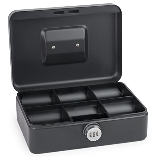 Caja de caudales Sax con cerradura de combinación, cerradura extra fuerte, 25 x 18 x 9cm, Grande, Caja de caudales de seguridad negra