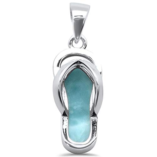CloseoutWarehouse Natural Larimar Beach Sandal Charm Pendant Sterling Silver