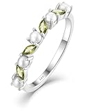 YL Peridot Freshwater Pearl Ring for Women, Eternity Stackable Solid 925 Sterling Silver 18K White Gold Plated Created Birthstone Stacking Jewelry Gifts Size 8