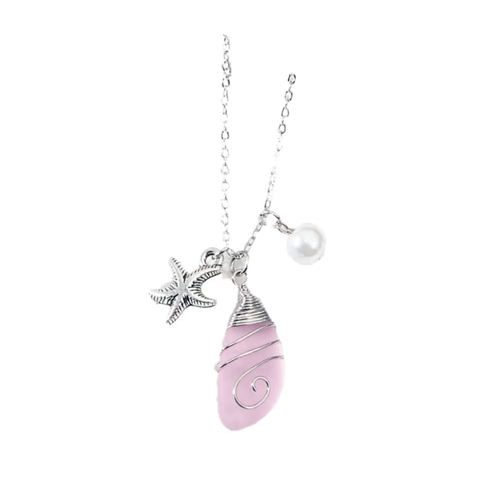 Ocean Wind Sea Glass Necklace Seahorse Starfish Shell Turtle Pendant Pearl Necklace Beach Women's Necklace