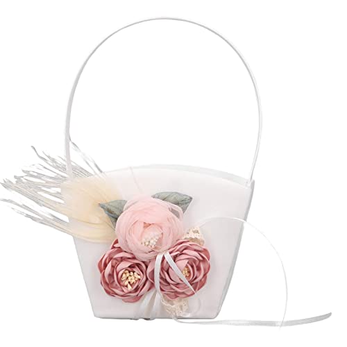 Flower Basket Portable Elegant White Small Wedding Bridesmaid Flower Girl