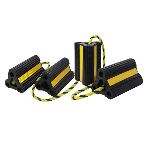 WEYCALI Rv Wheel Chocks for Trailers Camper Trucks and Small Aircraft Wheel Chock 2Pair4Pack Wheel Chocks Block with 3 Reflective Strips Versatile Heavy Duty Solid Rubber Wheel Immobilizers & Chocks