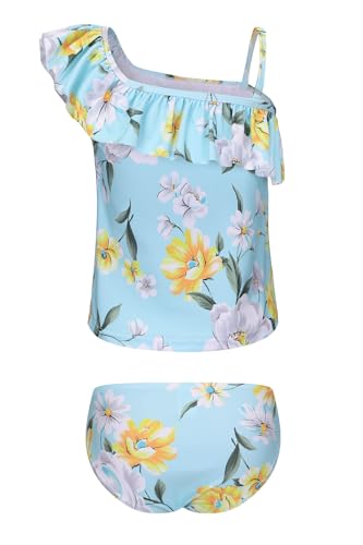 Image of Girls Two Piece Tankini Swimsuits Tie Dye Bathing Suit for Kids One Shoulder Swimwear 3-16 Years