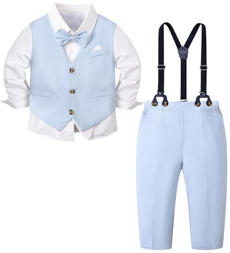 Image of SANGTREE Boys Suit Cotton Linen Formal Set Baby Boy Dress Clothes Gentleman Wedding Ring Bearer Outfits, 3 Months - 9 Years