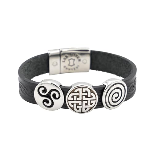 Briomhar Leather Celtic Three Charm Bracelet Unisex - Irish Bracelet for Men, Celtic Jewelry for Women, Irish Gifts Made in Ireland