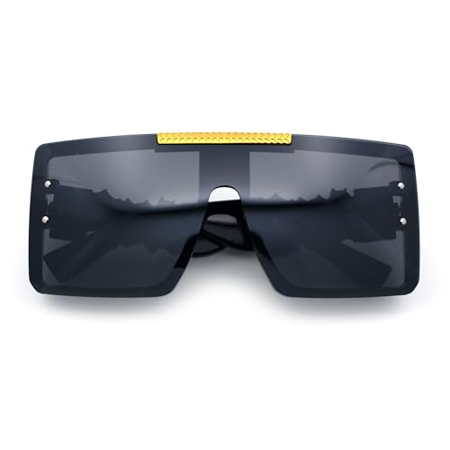 Locs Bold Gothic Logo Oversized Rimless Dark All Black Rectangle Sunglasses