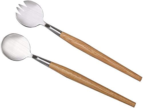 GabrieraSalad Spoon and Fork Set Stainless Steel Salad Servers with Wood Handle (Total Length: 28cm)
