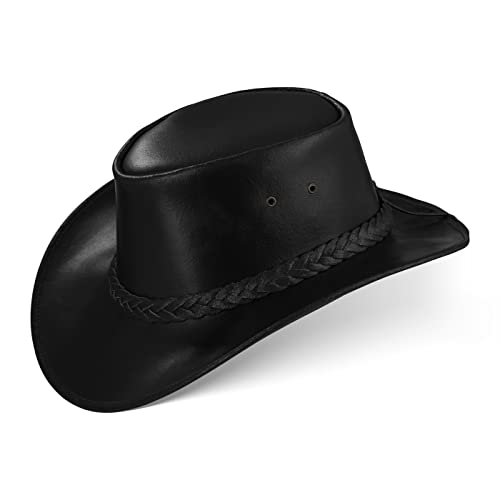 Black Forest Fox® Perth Unisex Western Cowboy Reiten Leder Sonnen Hut in (M, Schwarz) Cover